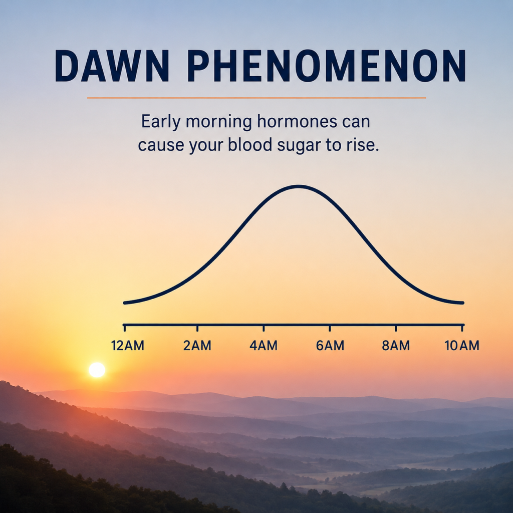 Dawn phenomenon causing morning blood sugar rise