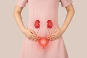 Illustration of the human urinary system showing the kidneys, ureters, and bladder on a person, representing common causes of frequent urination.