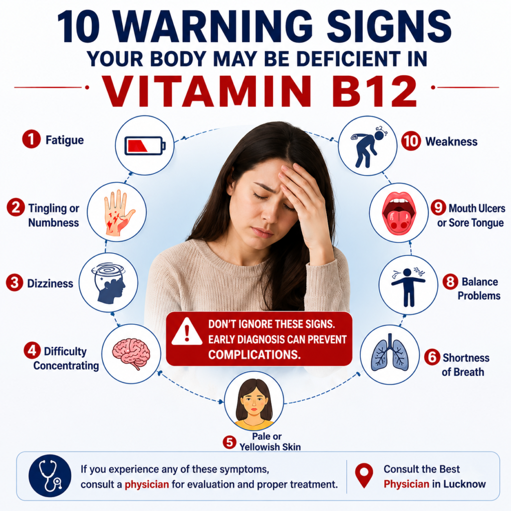 Woman experiencing fatigue and dizziness, illustrating common symptoms of Vitamin B12 deficiency.