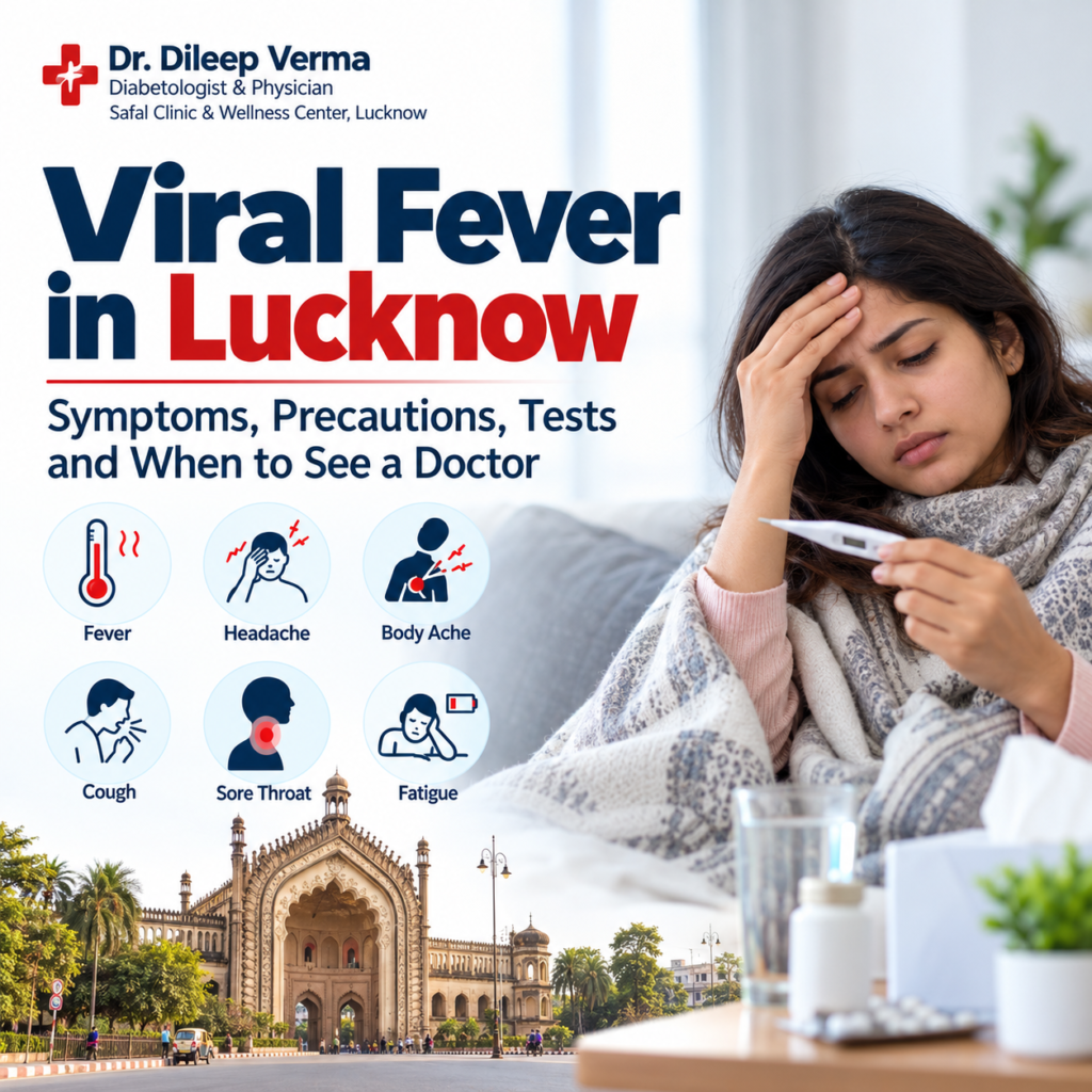 Viral fever symptoms and awareness, featuring a patient with fever and common symptoms.